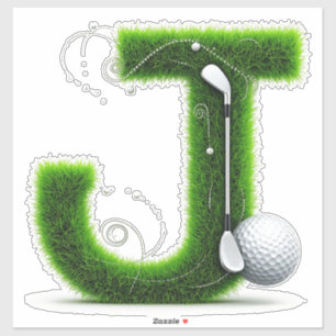Grass Letter Golf Theme With Balls And Clubs Sticker