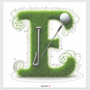 Grass Letter Golf Theme With Balls And Clubs Sticker