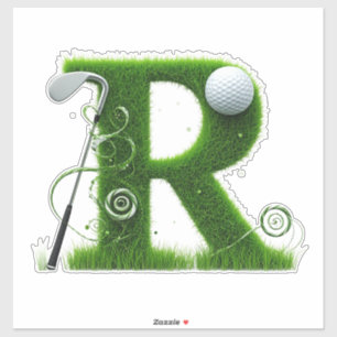 Grass Letter Golf Theme With Balls And Clubs Sticker