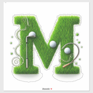 Grass Letter Golf Theme With Balls And Clubs Sticker