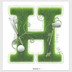 Grass Letter Golf Theme With Balls And Clubs Sticker