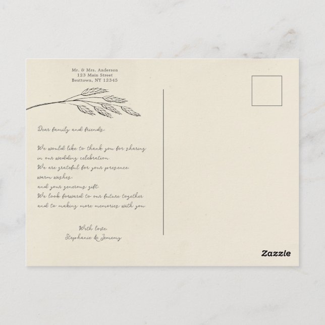 Grass Line Art Photo Thank You Post Card (Back)