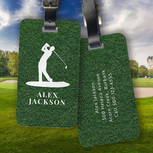 Grass Monogram Golfer Add Your Logo Luggage Tag (Creator Uploaded)