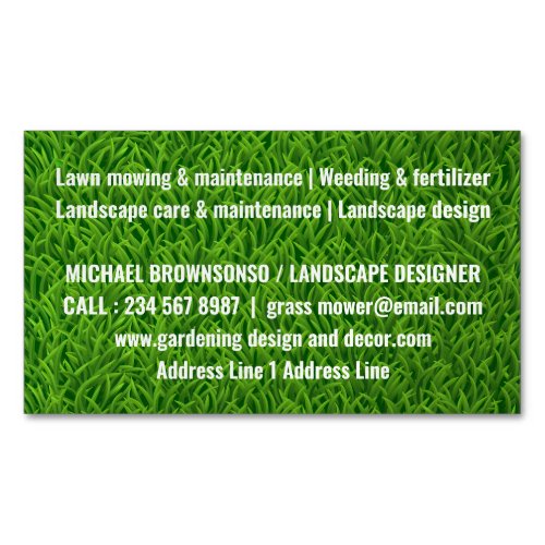 Grass Mower Green Simple Grass Textured Business Card Magnet