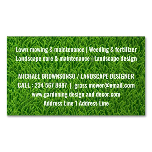 Grass Mower Green Simple Grass Textured Business Card Magnet (Front)