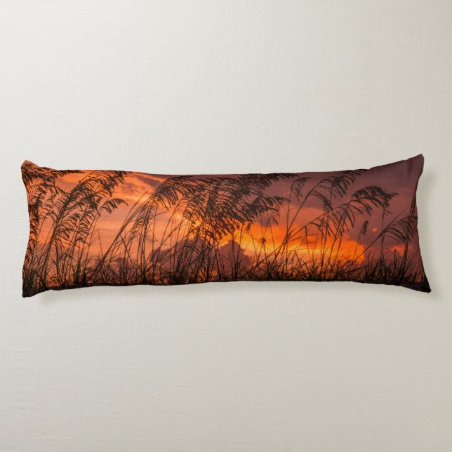 Grass silhouettes at sunset body pillow (Back)