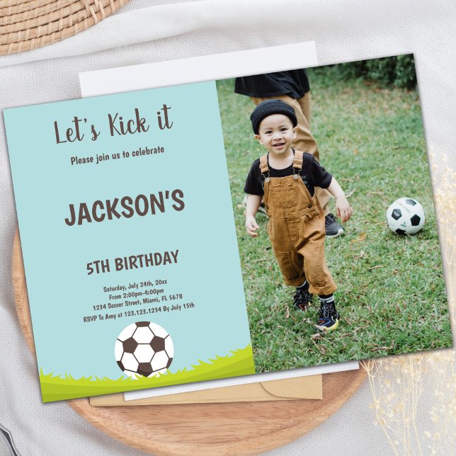 Grass Soccer Birthday Invitation with Photo (Grass Soccer Birthday Invitations with photo)
