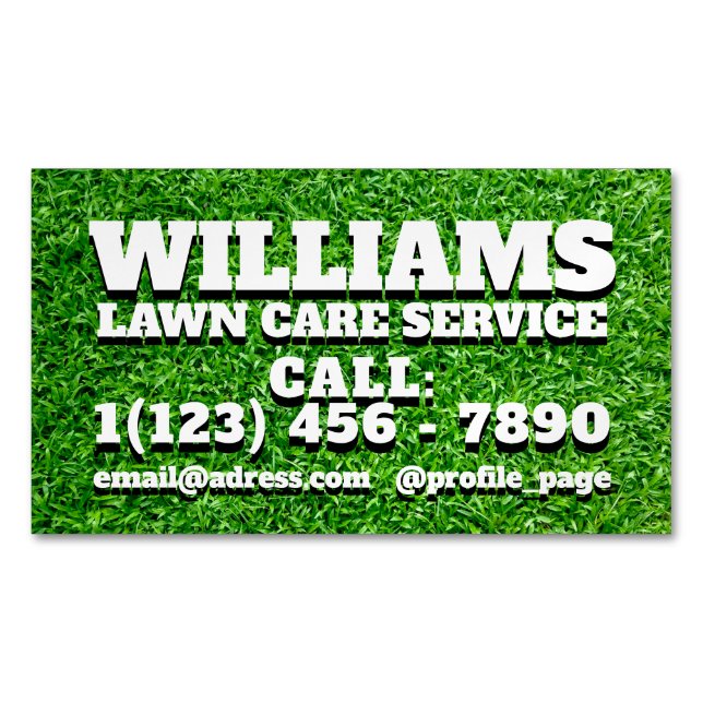 Grass texture bold text  business card magnet (Front)