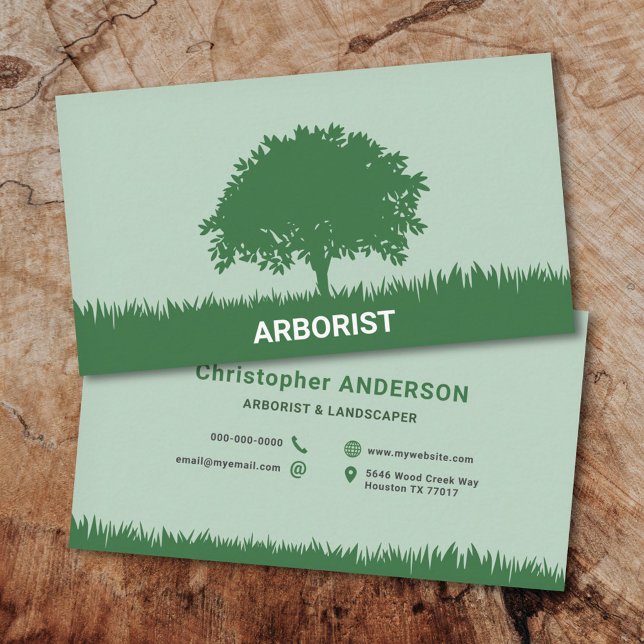 Grass, Tree Silhouette - Arborist & Landscaper Business Card (Grass, Tree Silhouette - Arborist & Landscaper Business Card)
