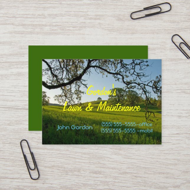 Grass-Tree's Lawn Service or Cemetery Business Card (Front/Back In Situ)