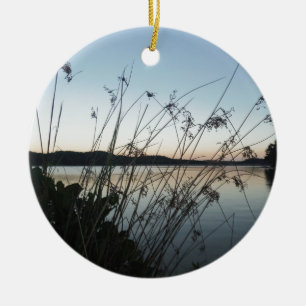 Grasses at lake Sunset Ceramic Ornament
