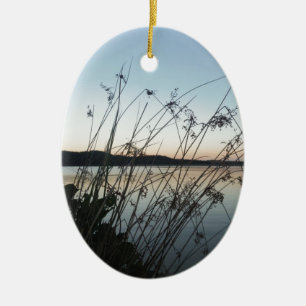 Grasses at lake Sunset Ceramic Ornament