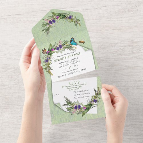 Grasses  Spring Flowers All in One Wedding Invite