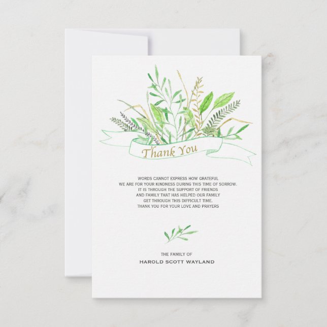 Grasses Sympathy Thank You Card (Front)