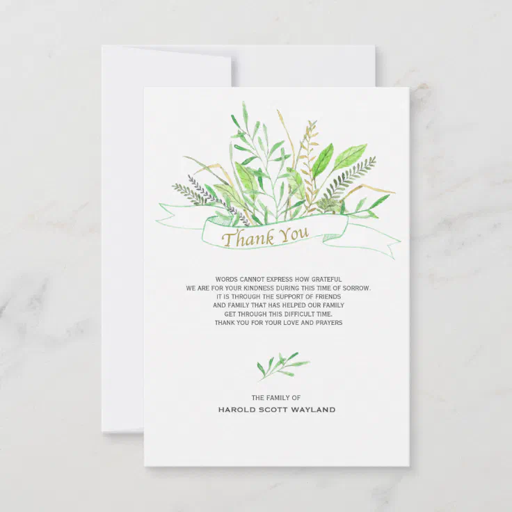 Grasses Sympathy Thank You Card | Zazzle