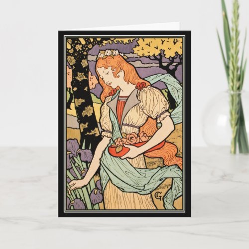 Grasset Art Nouveau Card  Irises  Roses Card