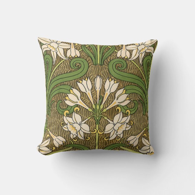 Grasset’s Art Nouveau Daffodil Throw Pillow (Front)