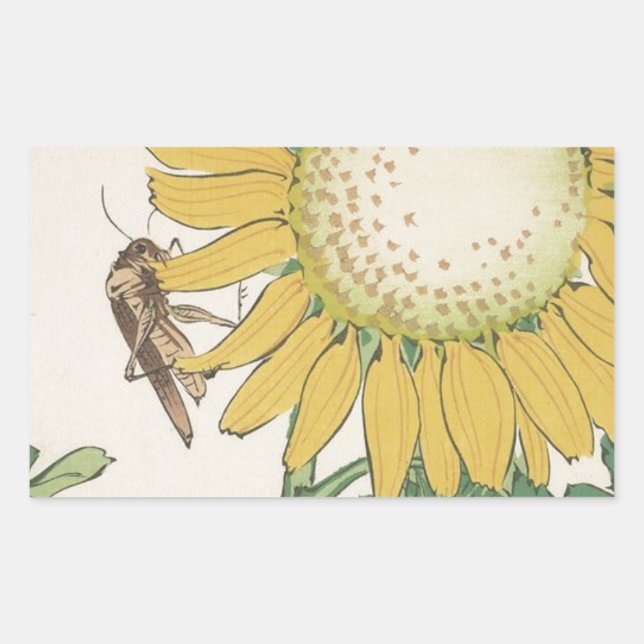 Grasshopper and sunflower by Shibata Zeshin Rectangular Sticker (Front)