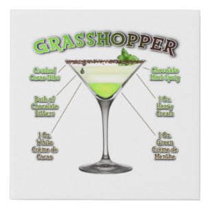 GRASSHOPPER Cocktail Recipe Art 10"x10 Faux Canvas Print