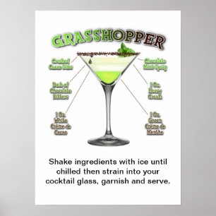 GRASSHOPPER Cocktail Recipe Art 18" x 24" Poster
