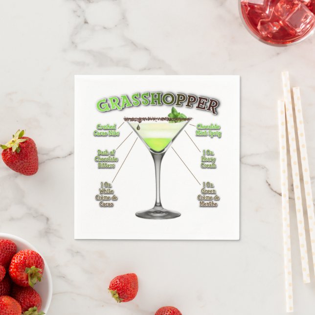 GRASSHOPPER Cocktail Recipe Art  Napkins (Insitu)
