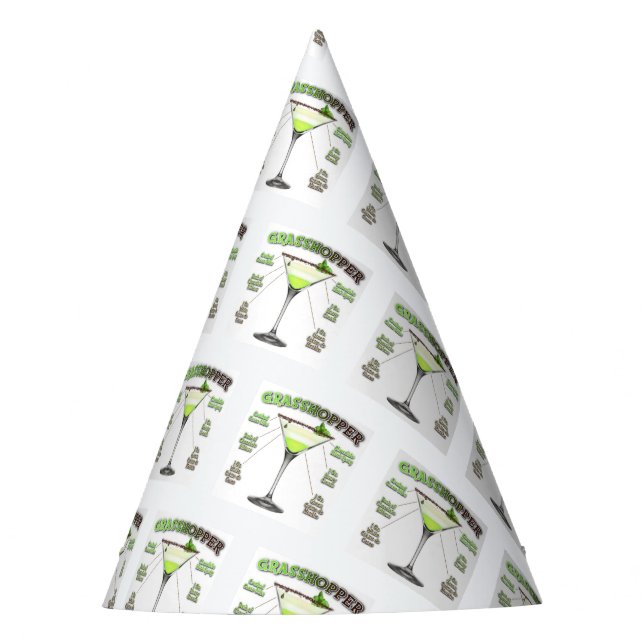 GRASSHOPPER Cocktail Recipe Art  Party Hat (Front)
