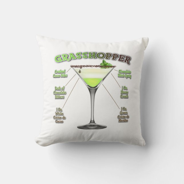 GRASSHOPPER Cocktail Recipe Art Throw Pillow (Front)