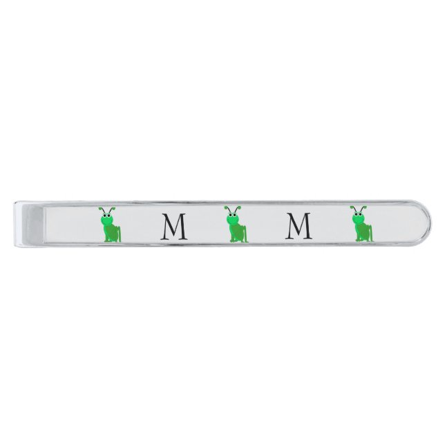 Grasshopper Design Monogrammed Silver Finish Tie Bar (Front)