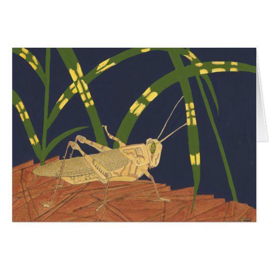 Grasshopper in Green Grass on Blue Background Cards (Front Horizontal)