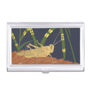 Grasshopper in Green Grass on Blue Background Case For Business Cards