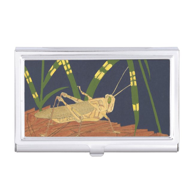Grasshopper in Green Grass on Blue Background Case For Business Cards (Front)