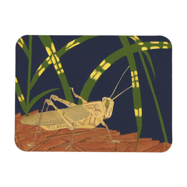 Grasshopper in Green Grass on Blue Background Magnet (Horizontal)