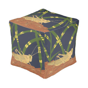Grasshopper in Green Grass on Blue Background Pouf