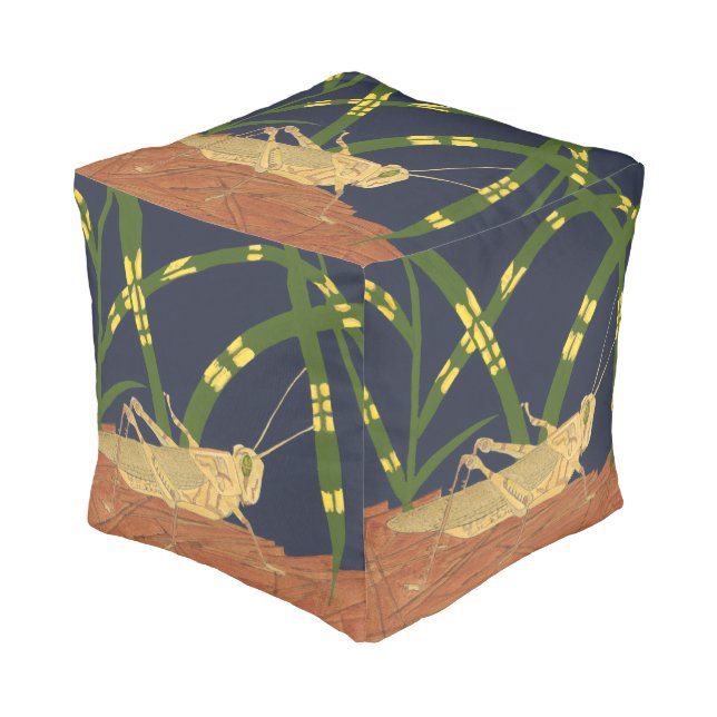 Grasshopper in Green Grass on Blue Background Pouf (Angled Front)
