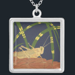 Grasshopper in Green Grass on Blue Background Silver Plated Necklace<br><div class="desc">The deep green of the grass in this painting merges perfectly with the blue background,  creating a feeling of evening in this piece by Nina Tenser. Both colors contrast with the pale of the grasshopper. Nature lovers should purchase this piece and place it on their favorite wall!</div>