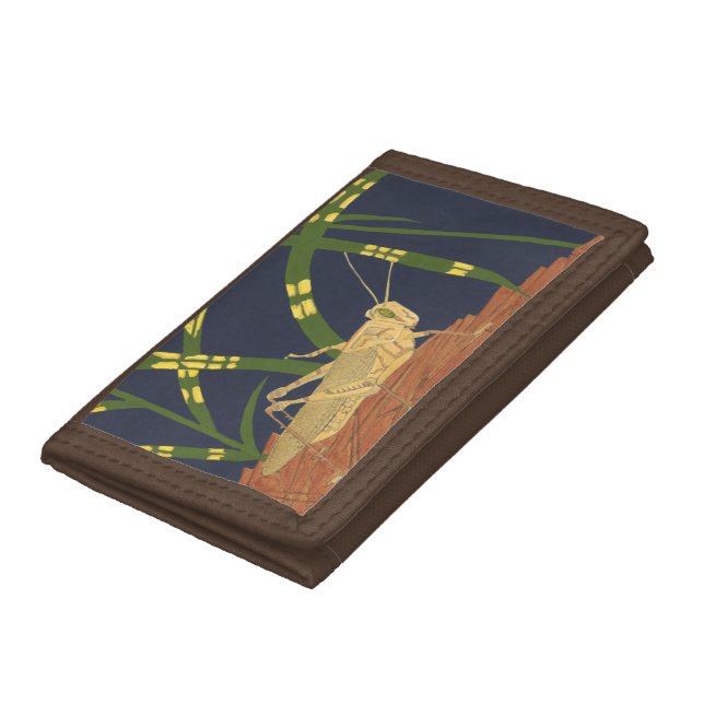 Grasshopper in Green Grass on Blue Background Trifold Wallet (Bottom)