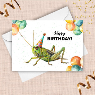Grasshopper Party Hat Watercolor Happy Birthday Card