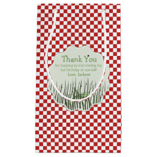 Grasshopper Red and White Insect Thank You Small Gift Bag