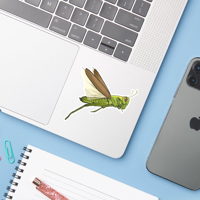 Grasshopper Vector Jumping Illustration Sticker (Laptop w/ iPhone)