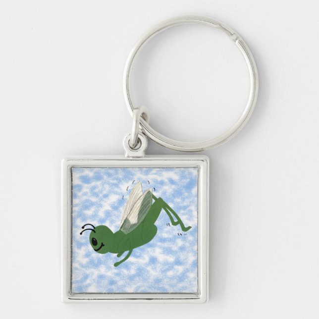 Grasshopper Whimsical Cartoon Art Keychain (Front)