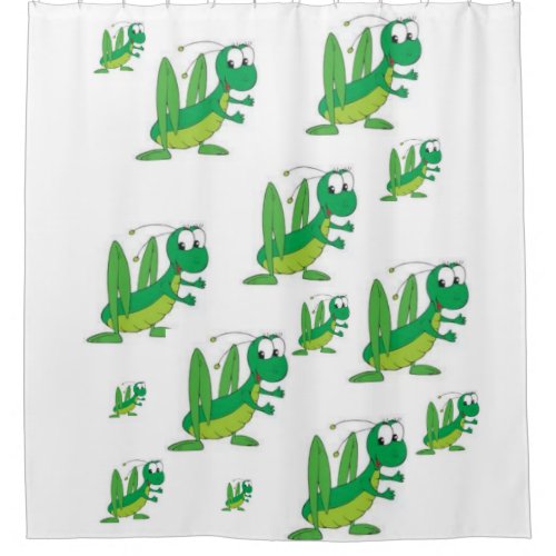 Grasshopper white childrens showercurtain green shower curtain