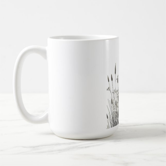 Grasshopper & Wild Grass Ink Art Coffee Mug (Left)