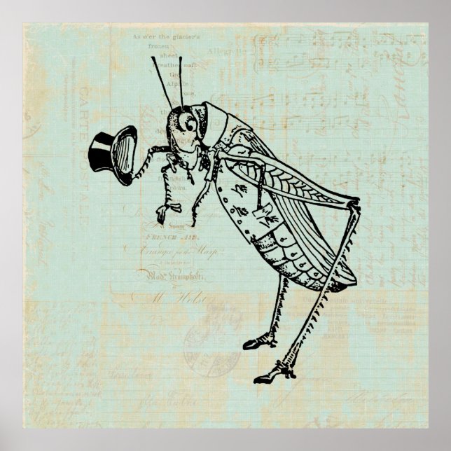 Grasshopper with Top Hat Poster (Front)