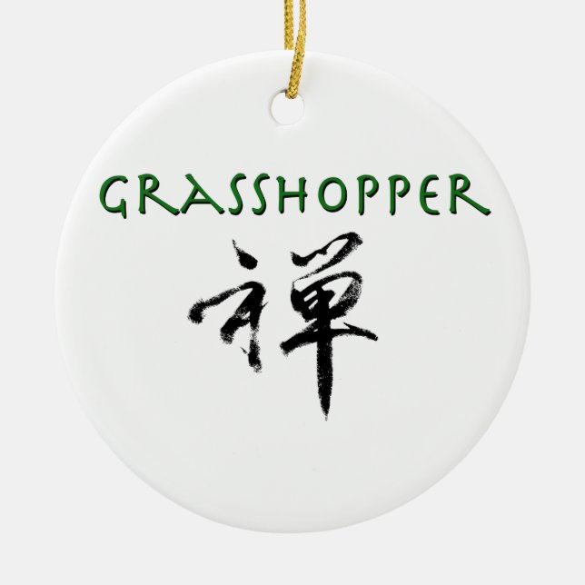 Grasshopper with "Zen" symbol Ceramic Ornament (Front)