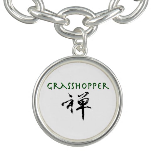 Grasshopper with Zen symbol Charm Bracelet