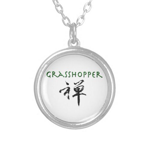 Grasshopper with Zen symbol Silver Plated Necklace