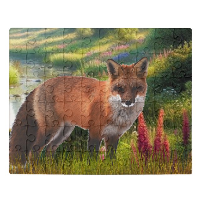 Grassy Meadow with Flowers and Fox  Jigsaw Puzzle (Puzzle Horizontal)