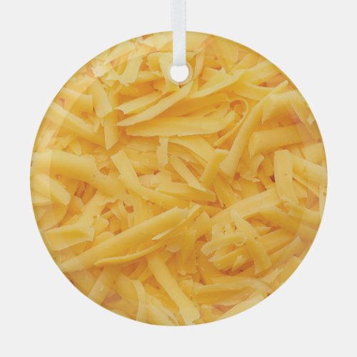 Grated Cheddar Cheese Top View Glass Ornament