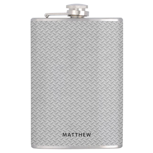 Grated Silver Metal Look Flask (Front)