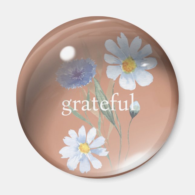 Grateful 3D Waterdrop with Flowers Ochre Magnet (Front)